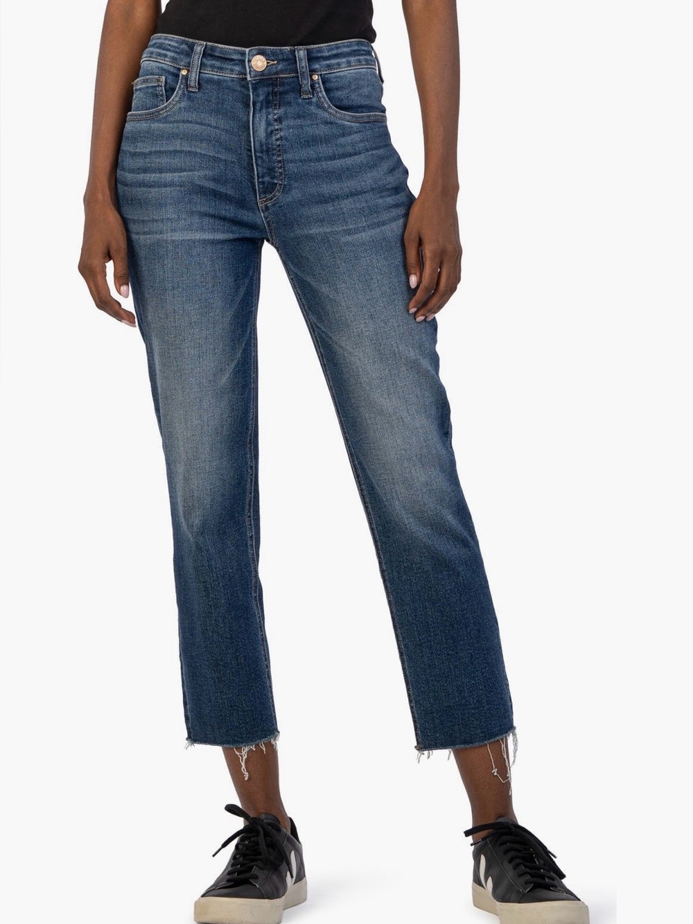 Kut from the Kloth Rachael Fab Ab Mom Jean high waist raw hem crop jeans size 12